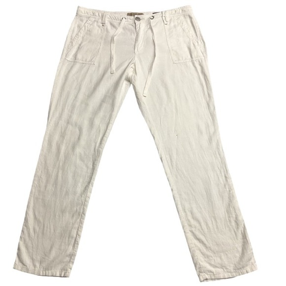 Nine West Vintage Linen Blend Pants White Mid-Rise‎ Drawstring Size 8P / 29 - Picture 1 of 8